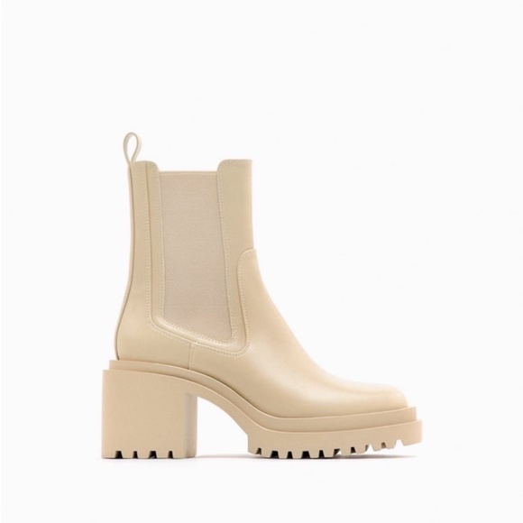 Zara Off White Heeled Boots with Lug Soles - Picture 1 of 7